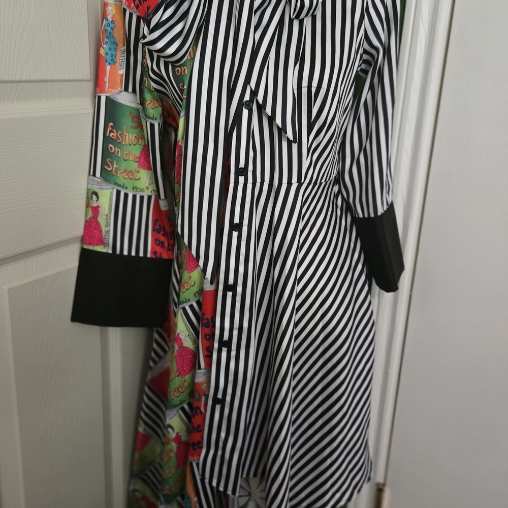 Striped Black and White Dress with Colorful Print